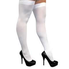 Thigh high stockings in white.