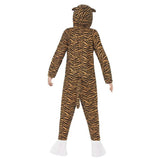 Back view of child tiger costume with attached hood and tail