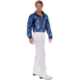 Tiger disco mens shirt in blue sequins on black shirt base.
