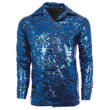Tiger disco mens shirt, tiny blue sequins and a black base in tiger stripe design.