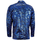 Tiger disco mens shirt in blue sequin tiger print on black shirt base.