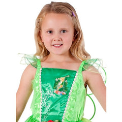 tinkerbell classic child costume , fairy print on chest and cap sleeves.