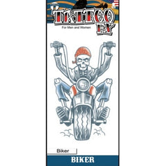 Tinsley FX Temp Tattoo - Biker skeleton riding a motor bike.