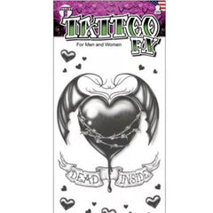 Tinsley FX Temp Tattoo - Dead Inside, heart wraped in barbed wire, evil wings and "Dead Inside" printed below.