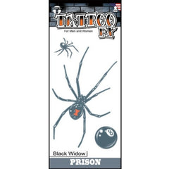 Tinsley Temp Tattoo - Black Widow, 2 spiders and no 8 billard ball.