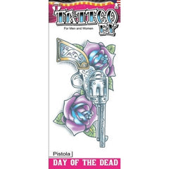 Tinsley Temp Tattoo - Pistola Day of the Dead and roses.