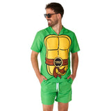 Green TMNT printed shirt with shorts