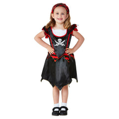 Toddler Pirate Skull & Crossbones Costume for girls with pirate top, layered skirt and headscarf for Book Week