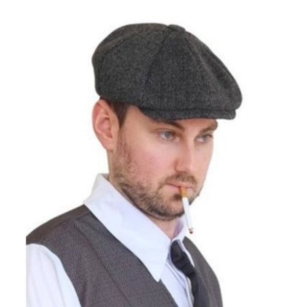 Adult grey tweed Tommy Cap 1920s style flat cap costume accessory
