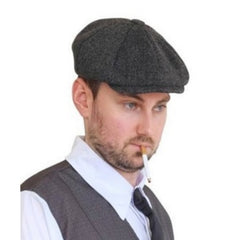 Adult grey tweed Tommy Cap 1920s style flat cap costume accessory