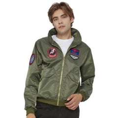 Green Top Gun Maverick Bomber Jacket with Pilot Patches
