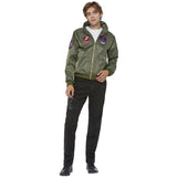 Green top gun maverick zip up bomber jacket with badges