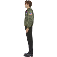 Green Top Gun Maverick Bomber Jacket with Pilot Patches