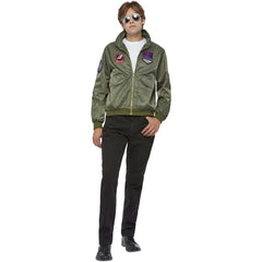 Green Top Gun Maverick Bomber Jacket with Pilot Patches