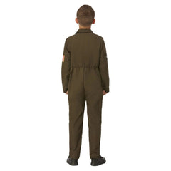 Top Gun Maverick child aviator costume with green jumpsuit and badges