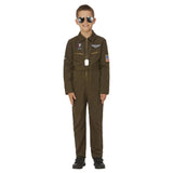 Top Gun Maverick child aviator costume with green jumpsuit and badges