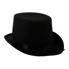 Satin black adult-size top hat, perfect for historical or magician costumes by Dr Toms