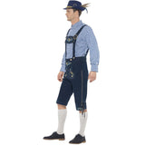 Traditional Deluxe Rutger Bavarian Costume, blue lederhosen and blue check shirt.