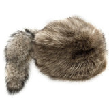Trapper/Coonskin Cap made of fur with an attached tail.