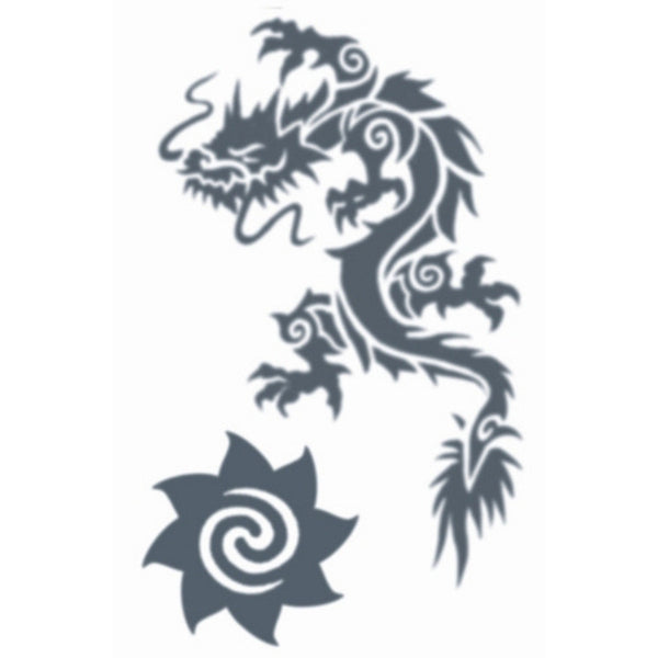 Tribal Dragon temporary tattoo by Tinsley Transfers. Realistic tribal-style dragon tattoo design.