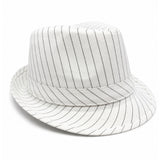 White striped trilby fedora hat for 1920s gangster, Gatsby and vintage costumes.