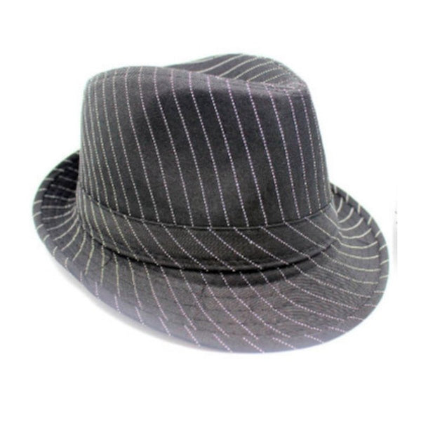 Trilby fedora hat with pinstripe design in assorted black and white colours – 1920s Gatsby and gangster costume accessory
