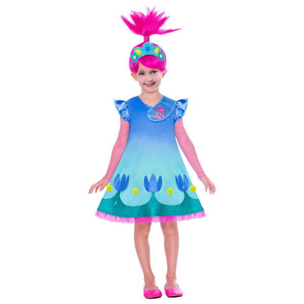 Trolls 2 Poppy Costume & Wig, colourful dress and pink wig.