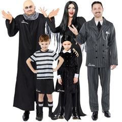 Gomez Addams Family Men's Costume, pinstripe jacket with mock top,, pants and mo.