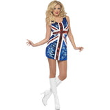 Front view of the Rule Britannia shift dress featuring a bold, fully sequined Union Jack flag design, styled in a short and sleeveless cut.