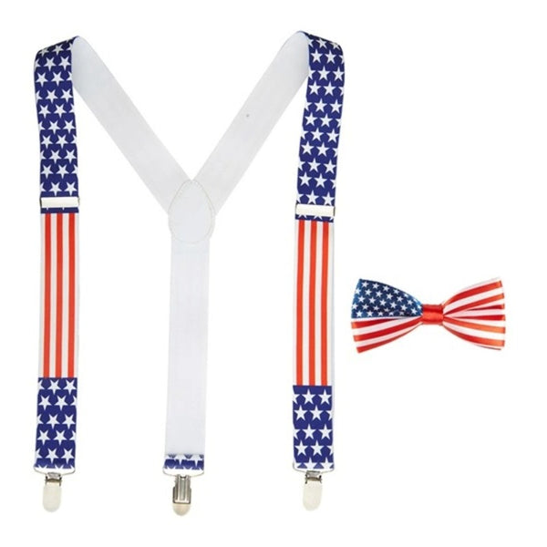 U.S.A. braces and bow tie set with stars and stripes design