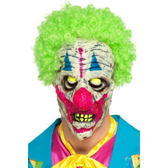 uv black light clown mask multicoloured latex overhead with hair