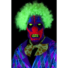uv black light clown mask multicoloured latex overhead with hair