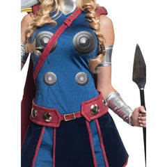 Valkyrie costume with cape, printed armour dress, gauntlets, and belt – Marvel superhero cosplay outfit