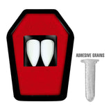 Vampire fangs kit with coffin tray and thermoplastic adhesive grains for Halloween costumes