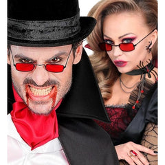 Vampire Glasses with Red Rectangular Lenses and Black Frame – Front View