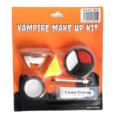 Vampire Make Up Kit – includes black, white, and red face paints, vampire fangs, sponge and brush applicators, perfect for Halloween, cosplay, theatre, and gothic costumes