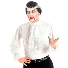 White vampire shirt with jabot, renaissance-style costume top for Halloween