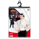 Halloween vampire costume package with a person wearing the costume on a white background