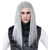 Vampire Wig with Long Straight Silver Grey Hair – Front View