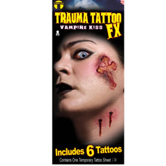 Tinsley Vampires Kiss temporary tattoo with vampire bite marks and gothic cross