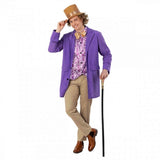 Adult Victorian Factory Owner Costume with purple jacket, colourful shirt, brown hat, and neck tie – perfect for Book Week