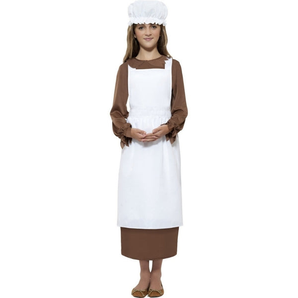 Victorian kit for children with white apron and mop cap – historical costume accessory for girls aged 7–12
