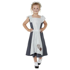 Victorian Maid Child Costume - Dark Grey dress with attached apron and hat.