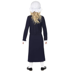 Child wearing a Victorian Poor Girl costume with apron and mop hat for Book Week and Australian History dress-up.