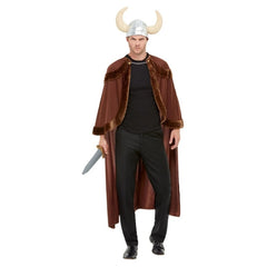 Brown Viking Warrior Costume with faux fur cape and Viking helmet