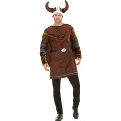 Men’s Viking Barbarian Costume with tunic, cape, and helmet
