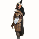 Viking Warrior – Hire side view medieval Viking costume with shield and weapon