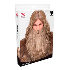 Viking wig with beard and moustache in light brown with plaited detail