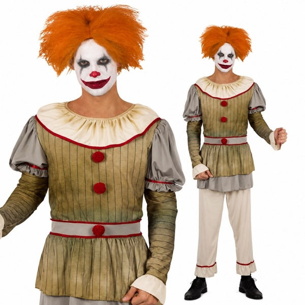 Vintage Creepy Clown Costume for Adults with Ruffled Top and Pants