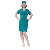 Vintage Nurse Costume with green dress, belt, and nurse headpiece